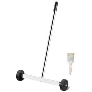 magnetic sweeper with wheels, 15inch mini magnetic sweeper, 8 lbs capacity, adjustable handle, lightweight magnetic pickup sweeper to pick up nails and screws, easy cleanup of workshop garage
