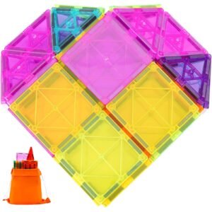magnetic tiles, 55 pcs magnetic building blocks for kids, magnet building set with car base & 16 digital cards, stem educational construction stacking toys gift for toddlers boys girls aged 4+