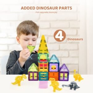 magnetic tiles, 56 pcs magnetic animals building blocks for kids, magnet building set with 4 dinosaurs, stem sensory educational construction stacking toys gift for toddlers boys girls aged 3+
