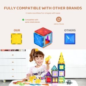 magnetic tiles, 56 pcs magnetic animals building blocks for kids, magnet building set with 4 dinosaurs, stem sensory educational construction stacking toys gift for toddlers boys girls aged 3+