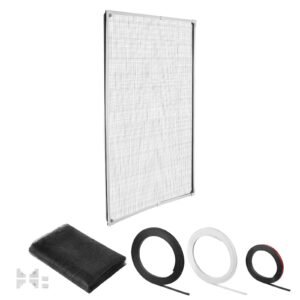 Magnetic Window Screen, 58.27 x 39.17 inch PVC and Fiberglass Mesh, White Frames with Black Magnetic Strip and Wind Clips, No Drilling Easy Installation, Magnetic Screen for House Window