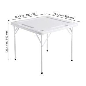 mahjong table, 4 player folding domino table with wear resistant green tabletop, portable square card table with 4 cup holders & 4 chip trays for mahjong poker puzzles, 35.4 x 35.4 inch