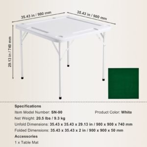mahjong table, 4 player folding domino table with wear resistant green tabletop, portable square card table with 4 cup holders & 4 chip trays for mahjong poker puzzles, 35.4 x 35.4 inch