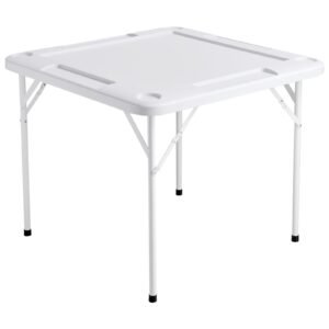 mahjong table, 4 player folding domino table with wear resistant green tabletop, portable square card table with 4 cup holders & 4 chip trays for mahjong poker puzzles, 35.4 x 35.4 inch