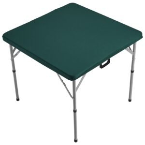 mahjong table, fold in half 4 player card table with wear resistant green tabletop, portable bi folding square domino table with carrying handle for outdoor camping picnic party, 34 x 34 inch