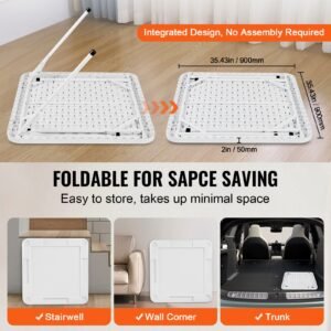 mahjong table, square 4 player folding card table with 4 cup holders & 4 chip trays, portable domino game table with 1 set of dominoes for mahjong poker puzzles, 35.4 x 35.4 inch, white