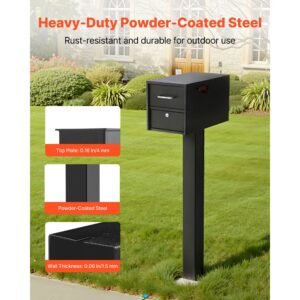 mailbox post, 43 x 4 x 4 inches, steel in ground mounting mail box stand with powder coating surface, heavy duty metal post sleeve kit for outside curbside residential use, easy install, black