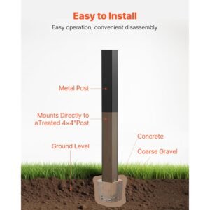 mailbox post, 43 x 4 x 4 inches, steel in ground mounting mail box stand with powder coating surface, heavy duty metal post sleeve kit for outside curbside residential use, easy install, black