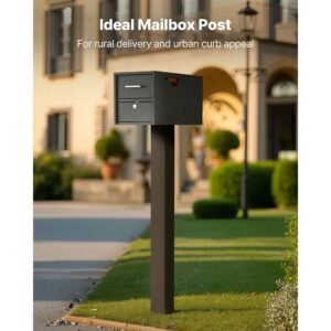 mailbox post, 43 x 4 x 4 inches, steel in ground mounting mail box stand with powder coating surface, heavy duty metal post sleeve kit for outside curbside residential use, easy install, bronze