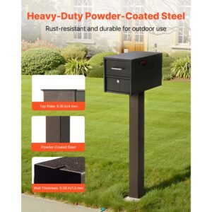 mailbox post, 43 x 4 x 4 inches, steel in ground mounting mail box stand with powder coating surface, heavy duty metal post sleeve kit for outside curbside residential use, easy install, bronze