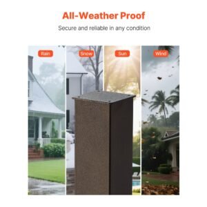 mailbox post, 43 x 4 x 4 inches, steel in ground mounting mail box stand with powder coating surface, heavy duty metal post sleeve kit for outside curbside residential use, easy install, bronze