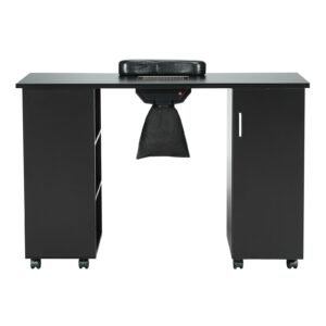manicure table, nail table station with electric dust collector, moveable nail tech desk with 8 wheels (4 lockable), 3 dust bag & wrist rest, mdf nail art workstation for spa beauty salon, black