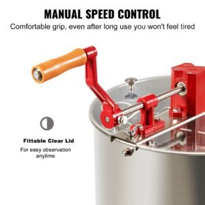 manual honey extractor, 3 frames honey spinner extractor, stainless steel beekeeping extraction, honeycomb drum spinner with lid, apiary centrifuge equipment with height adjustable stand