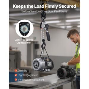 manual lever chain hoist, 1/2t 1100lbs capacity heavy duty come along, 5ft lift g80 alloy steel chain with dual pawl mechanical brake,360°rotating hooks, for warehouse construction garage