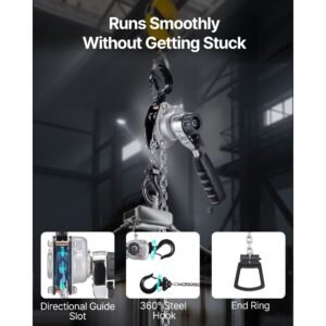 manual lever chain hoist, 1/2t 1100lbs capacity heavy duty come along, 5ft lift g80 alloy steel chain with dual pawl mechanical brake,360°rotating hooks, for warehouse construction garage
