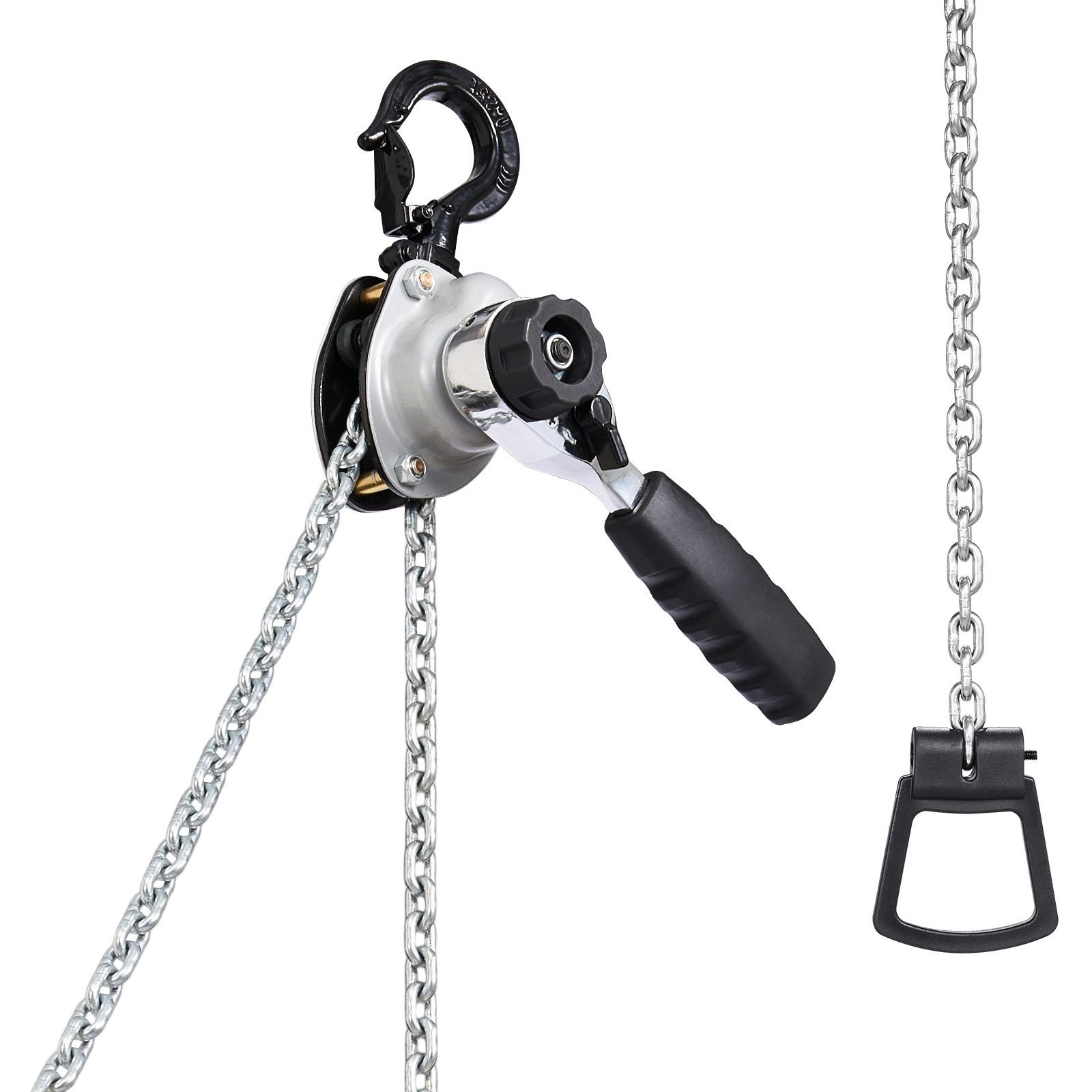 manual lever chain hoist, 1/2t 1100lbs capacity heavy duty come along, 5ft lift g80 alloy steel chain with dual pawl mechanical brake,360°rotating hooks, for warehouse construction garage