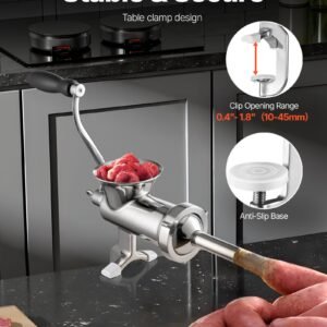 manual meat grinder, 304 stainless steel hand meat grinder with steel table clamp, meat mincer sausage maker & 2 cutting plates, cookie attachment, sausage tube for beef pepper mushroom cookie