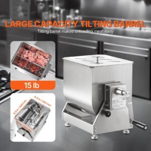 manual meat mixer, 15l tilt tank meat processing equipment(mixing max 15lbs for meat), stainless steel meat mixer, sausage mixer machine with lid handle gear reducer, ground beef hand mixer