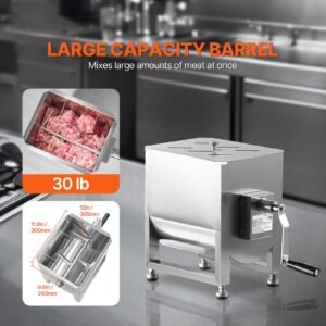 manual meat mixer, 20l fixed tank meat processing equipment(mixing max 30lbs for meat), stainless steel meat mixer, sausage mixer machine with lid handle gear reducer, ground beef hand mixer