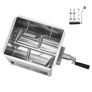 Manual Meat Mixer, 20L Fixed Tank Meat Processing Equipment(Mixing Max 30LBS for Meat), Stainless Steel Meat Mixer, Sausage Mixer Machine with Lid Handle Gear Reducer, Ground Beef Hand Mixer