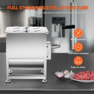 manual meat mixer, 20l fixed tank meat processing equipment(mixing max 30lbs for meat), stainless steel meat mixer, sausage mixer machine with lid handle gear reducer, ground beef hand mixer