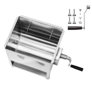 Manual Meat Mixer, 30L Fixed Tank Meat Processing Equipment(Mixing Max 60LBS for Meat), Stainless Steel Meat Mixer, Sausage Mixer Machine with Lid Handle Gear Reducer, Ground Beef Hand Mixer
