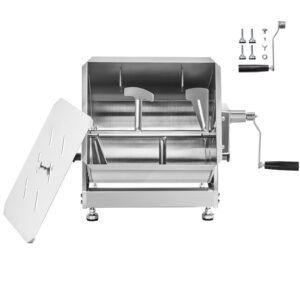 Manual Meat Mixer, 30L Tilt Tank Meat Processing Equipment(Mixing Max 30LBS for Meat), Stainless Steel Meat Mixer, Sausage Mixer Machine with Lid Handle Gear Reducer, Ground Beef Hand Mixer