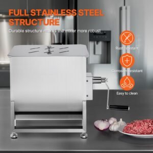 manual meat mixer, 40l fixed tank meat processing equipment(mixing max 80lbs for meat), stainless steel meat mixer, sausage mixer machine with lid handle gear reducer, ground beef hand mixer