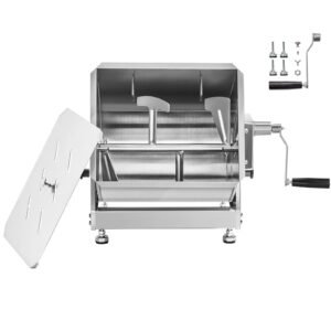 Manual Meat Mixer, 60L Tilt Tank Meat Processing Equipment(Mixing Max 60LBS for Meat), Stainless Steel Meat Mixer, Sausage Mixer Machine with Lid Handle Gear Reducer, Ground Beef Hand Mixer