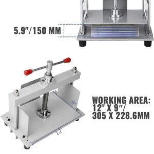 manual paper press machine, 12x8.6 inch for a4 sized papers flatting machine, 10cm thickness steel frame manual flat paper press machine, papermaking book press