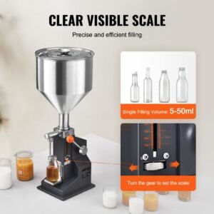 manual paste liquid filling machine, 5 50ml bottle filler, adjustable bottle filling machine, stainless steel liquid filler with hopper for milk water juice essential oil shampoo cosmetic honey