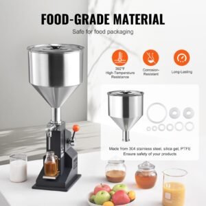 manual paste liquid filling machine, 5 50ml bottle filler, adjustable bottle filling machine, stainless steel liquid filler with hopper for milk water juice essential oil shampoo cosmetic honey