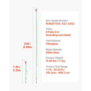 manual pole saw, 3.87 27 ft extendable pole tree pruner with scissors, sharp 65mn steel blade, lightweight fiberglass handle pole, for high branch trimming, pruning tool for palms and shrubs