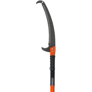 manual pole saw, 7.3 27 ft extendable tree pruner, sharp steel blade high branches trimming, manual branch trimmer with lightweight 8 fiberglass handles, for pruning palms and shrubs