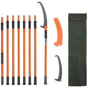 Manual Pole Saw, 7.3-27 ft Extendable Tree Pruner, Sharp Steel Blade High Branches Trimming, Manual Branch Trimmer with Lightweight 8 Fiberglass Handles, for Pruning Palms and Shrubs