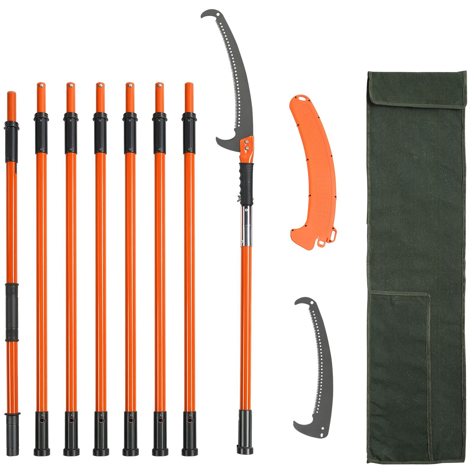 manual pole saw, 7.3 27 ft extendable tree pruner, sharp steel blade high branches trimming, manual branch trimmer with lightweight 8 fiberglass handles, for pruning palms and shrubs