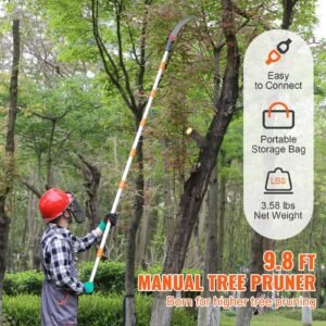 manual pole saw,4.6 9.8 ft extendable tree pruner, sharp steel blade for high branches trimming, manual branch trimmer with lightweight aluminum alloy handle, for pruning palms and shrubs