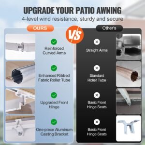 manual retractable awning, 10 x 8 ft outdoor patio awning retractable sun shade, water resistant polyester patio door window awning sunshade shelter with crank handle for backyard, balcony