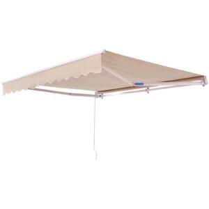 Manual Retractable Awning, 10 x 8 ft Outdoor Patio Awning Retractable Sun Shade, Water-Resistant Polyester Patio Door Window Awning Sunshade Shelter with Crank Handle for Backyard, Balcony