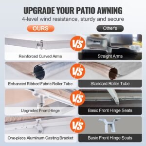 manual retractable awning, 12 x 10 ft outdoor patio awning retractable sun shade, water resistant polyester patio door window awning sunshade shelter with crank handle for backyard, balcony