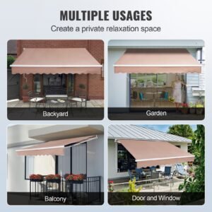 manual retractable awning, 13 x 8 ft outdoor patio awning retractable sun shade, water resistant polyester patio door window awning sunshade shelter with crank handle for backyard, balcony