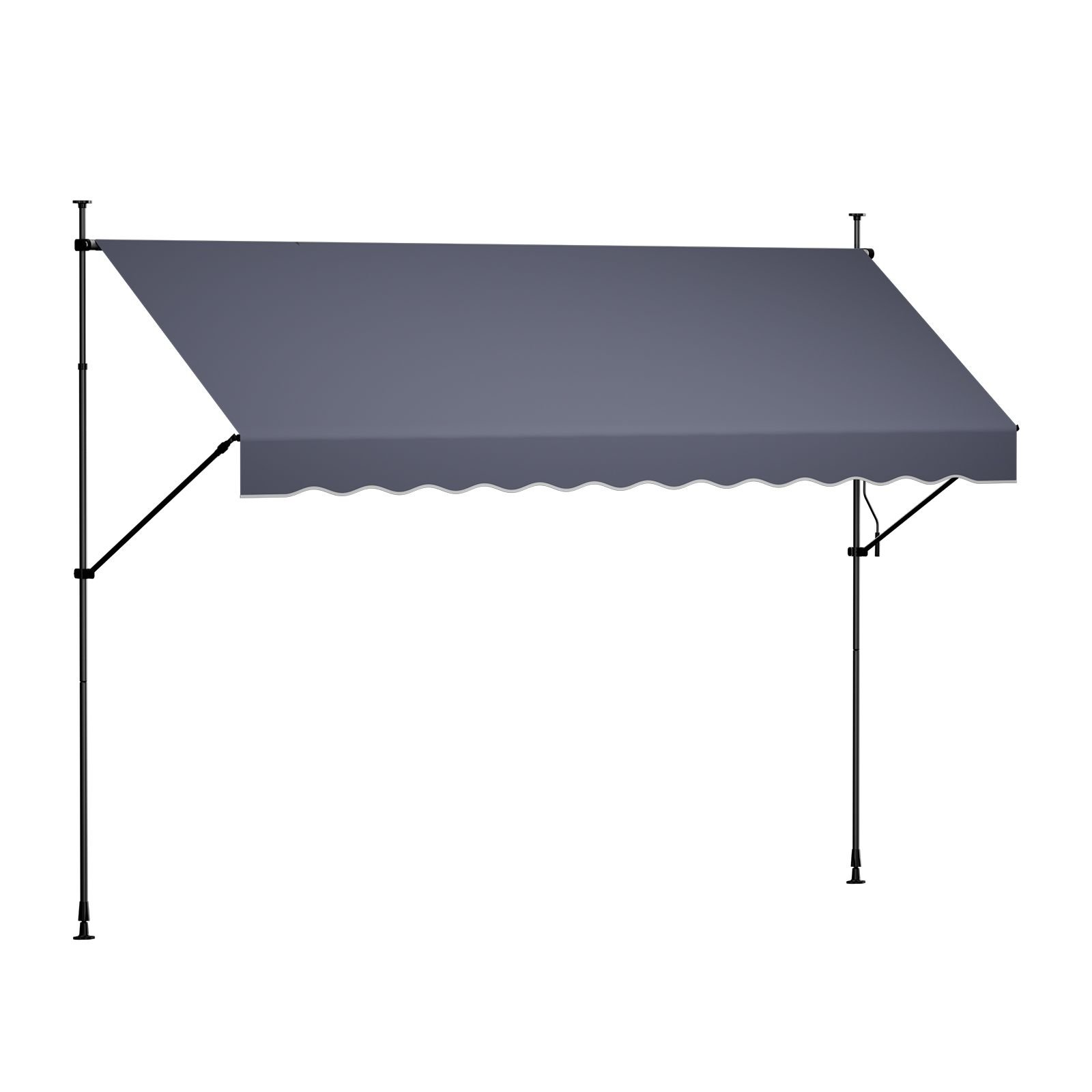 manual retractable awning, 138" outdoor retractable patio awning sunshade shelter, height adjustable patio door window canopy with manual crank handle for backyard, garden, balcony, dark gray