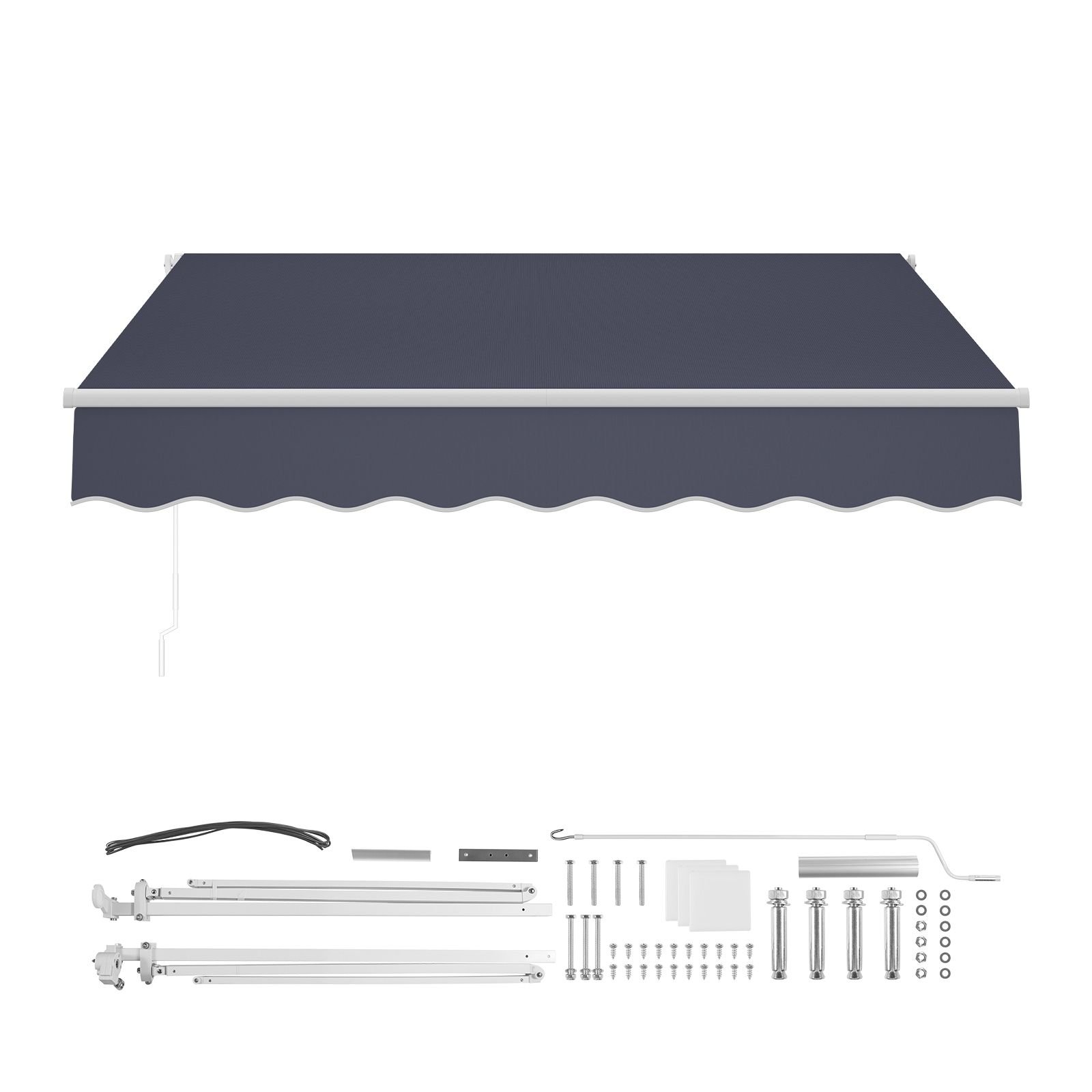 manual retractable awning, 9.8' x 8.2' outdoor patio awning retractable sun shade, patio door window water resistant polyester sunshade shelter with crank handle for deck, balcony, yard, gray