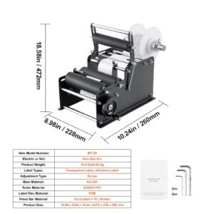 manual round labeling machine, 15 20pcs/min, bottle label applicator for round bottles, adjustable manual round bottle labeler suitable for bottle diameter 0.78 4.72 inches (with pressing bar)