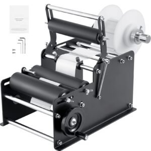 manual round labeling machine, 15 20pcs/min, bottle label applicator for round bottles, adjustable manual round bottle labeler suitable for bottle diameter 0.78 4.72 inches (with pressing bar)