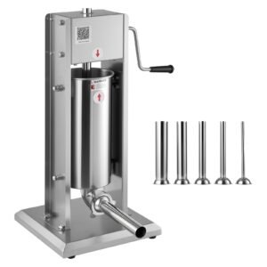 manual sausage stuffer, 11 lbs / 5 l vertical meat stuffer, dual speed sausage casing meat filling machine, stainless steel heavy duty filler with 5 stuffing tubes, for commercial & home use