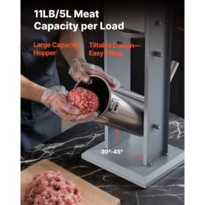 manual sausage stuffer, 11 lbs / 5 l vertical meat stuffer, heavy duty sausage casing meat stuffing machine, dual speed stainless steel filler with 5 filling tubes, for commercial and home use
