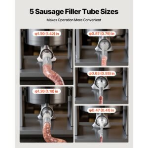 manual sausage stuffer, 11 lbs / 5 l vertical meat stuffer, heavy duty sausage casing meat stuffing machine, dual speed stainless steel filler with 5 filling tubes, for commercial and home use