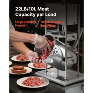 manual sausage stuffer, 22 lbs / 10 l vertical meat stuffer, dual speed sausage casing meat filling machine, stainless steel heavy duty filler with 5 stuffing tubes, for commercial & home use