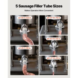 manual sausage stuffer, 22 lbs / 10 l vertical meat stuffer, dual speed sausage casing meat filling machine, stainless steel heavy duty filler with 5 stuffing tubes, for commercial & home use